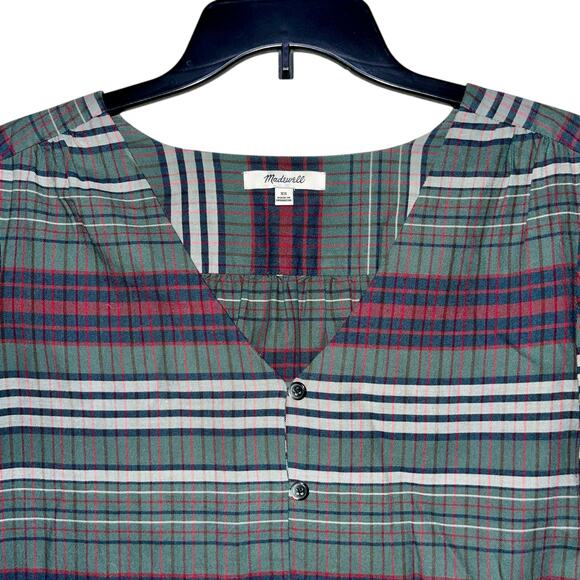 Madewell Plaid Button Up Shirt V Neck Pinview Blouse Relax Fit Stripe - Picture 4 of 9